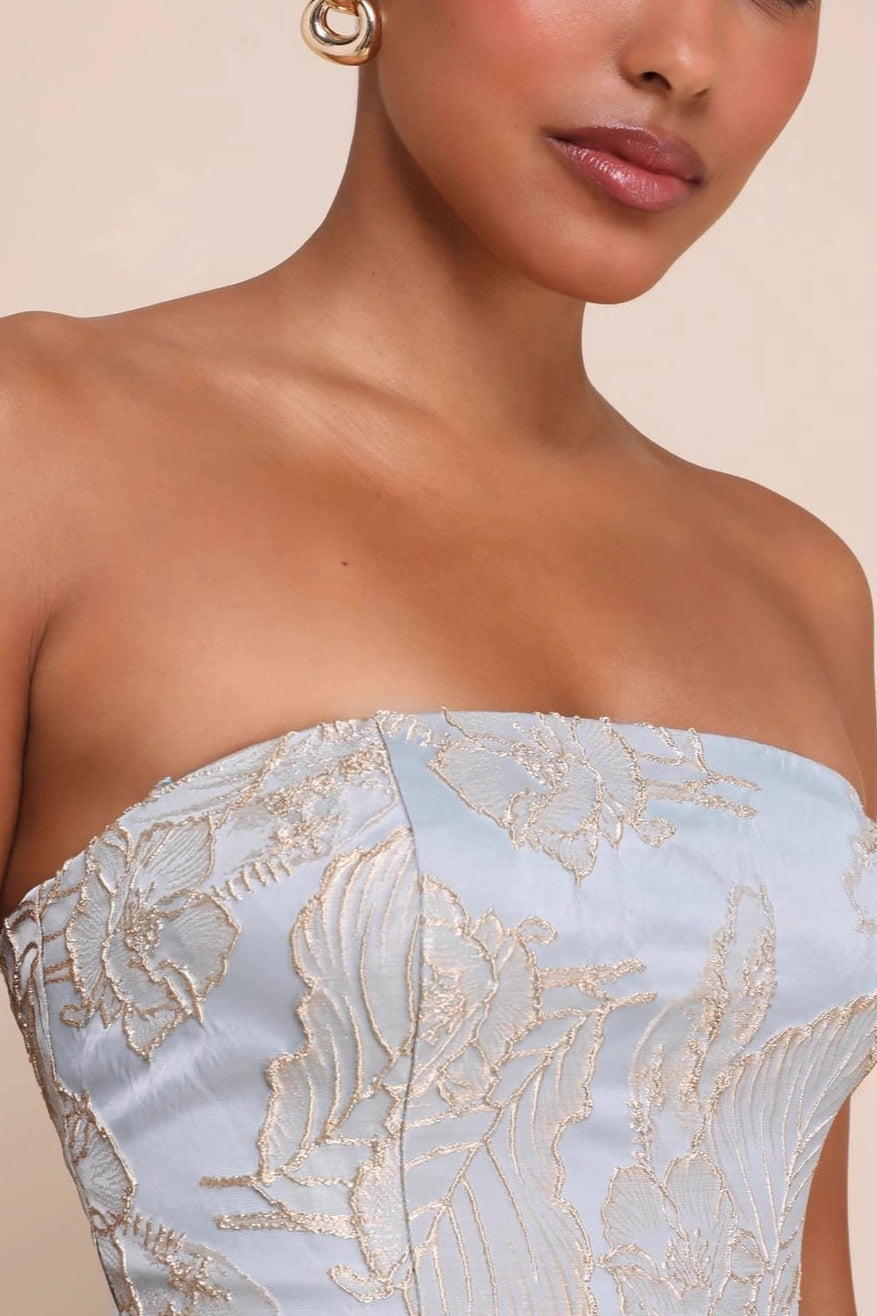 Floral Brocade Strapless A-Line Party Mini Dress