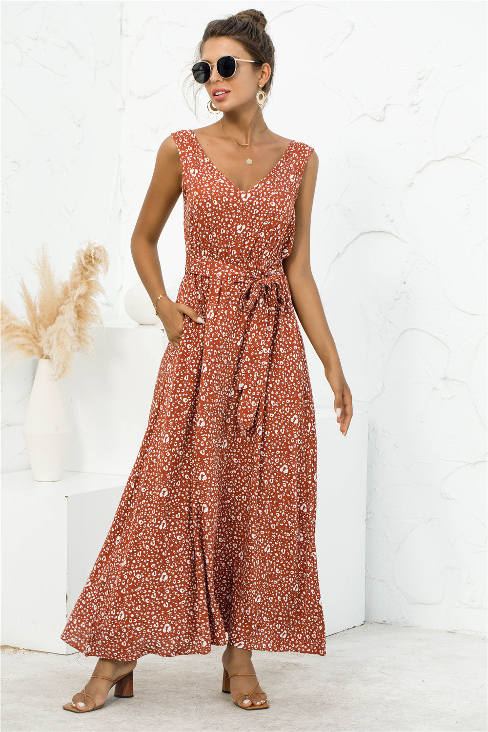 Leopard Print V-Neck Lace Dress