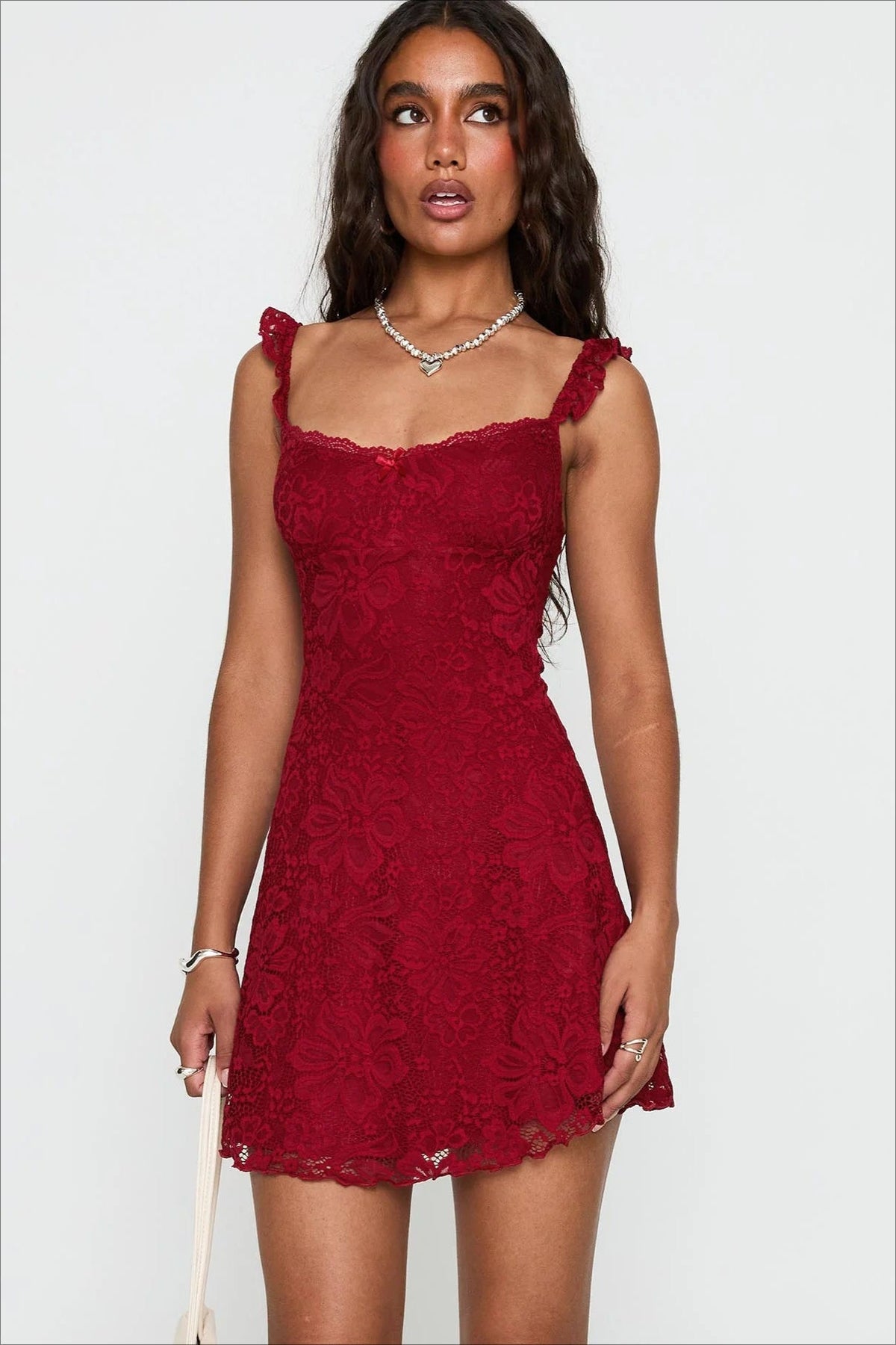Floral Lace Square-Neck Strappy A-Line Mini Dress