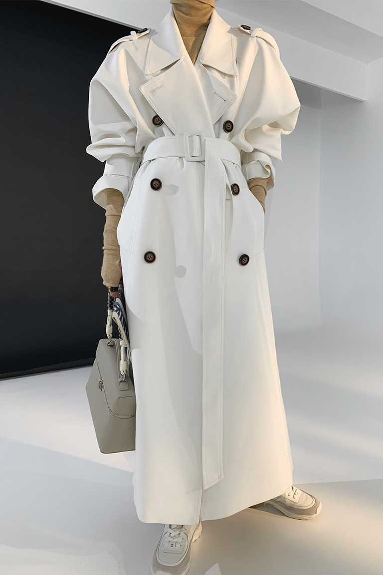 Korean British Double Breasted Elegant Mid Length Overcoat - Fashionpara