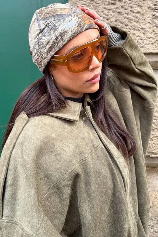 Shoulder-Buttoned Waist-Cinched Bomber Jacket