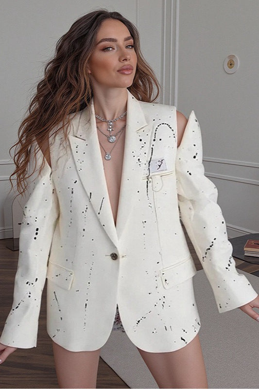 Hollow Printed Buttoned Coat - Fashionpara