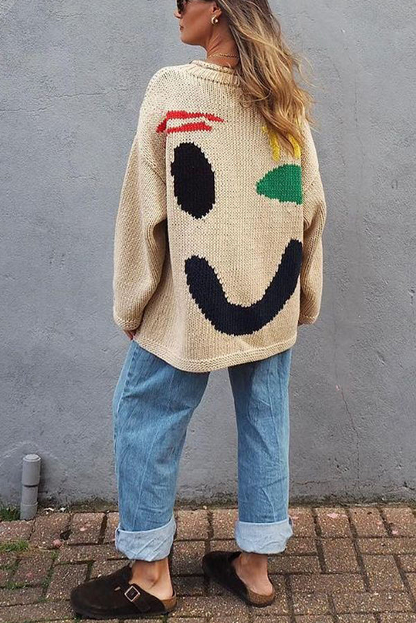 Colorful Smiley Face Pullover Sweater for Comfortable Style