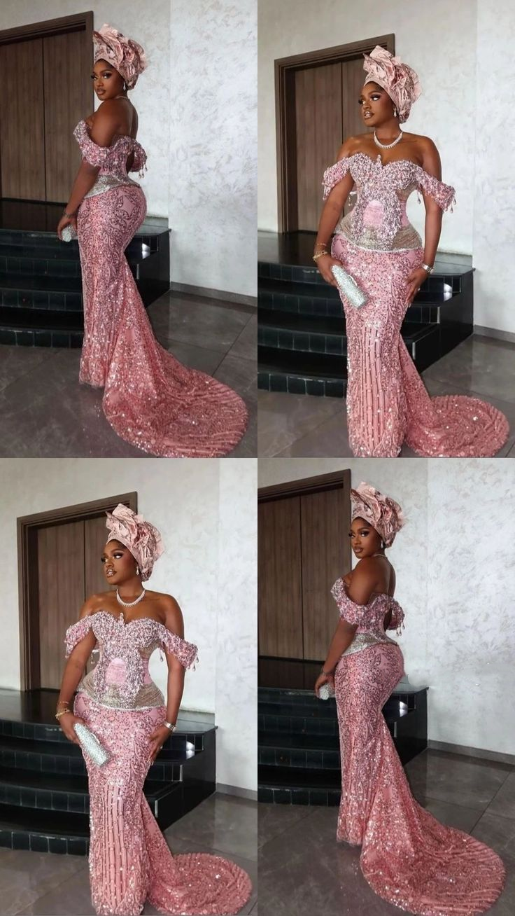 Gorgeous Pink Off The Shoulder Sequin Beaded Mermaid Evening Dress Formal Prom Dresses D1096