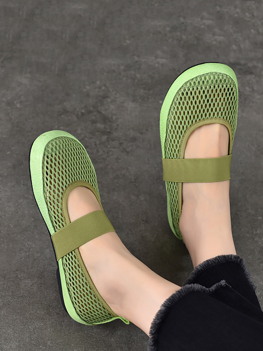 Low Heel Leather Mesh Shoes