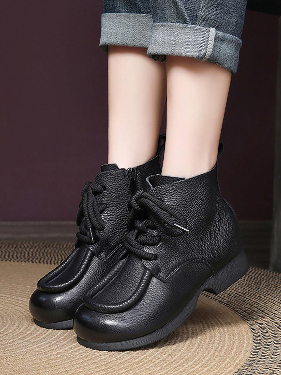 Winter Genuine Leather Strap Low Heel Boots