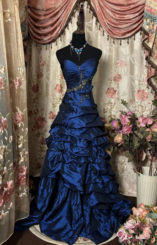 Blue Strapless Ball Gown Long Prom Dresslong Evening Gowns