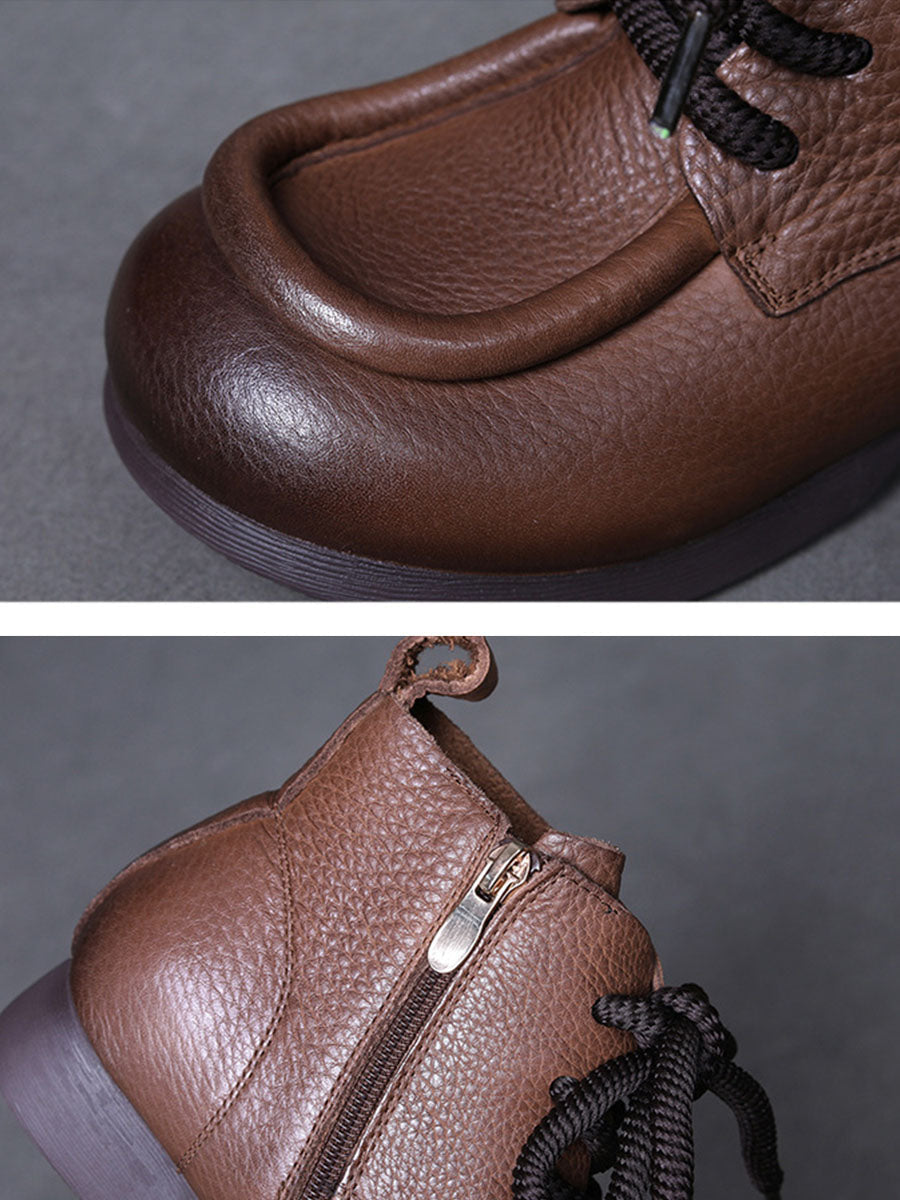 Winter Genuine Leather Strap Low Heel Boots