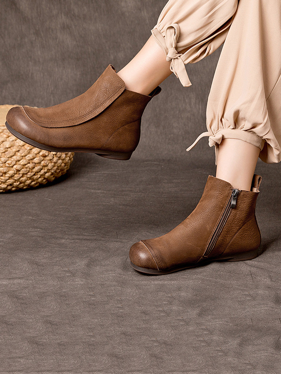 Winter Leather SPliced Zipper Low Heel Boots