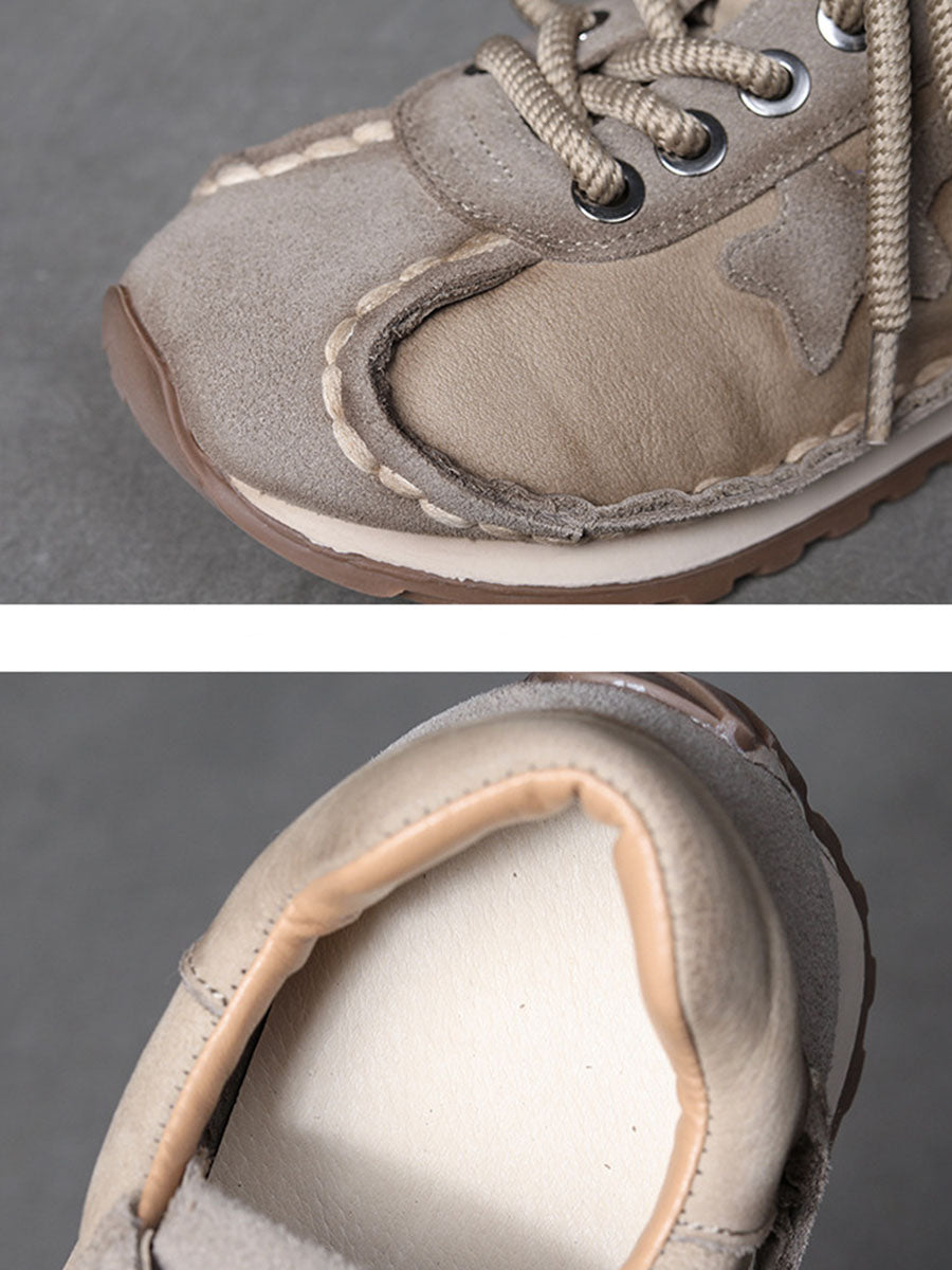 Retro Leather Colorblock Low Heel Sport Shoes