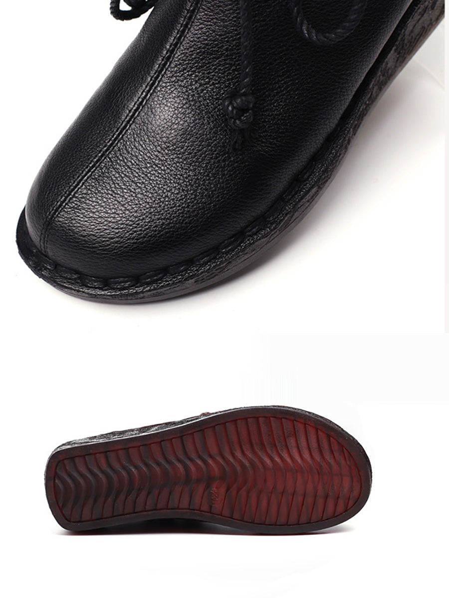 Vintage Genuine Leather Strap Zipper Low Heel Boots