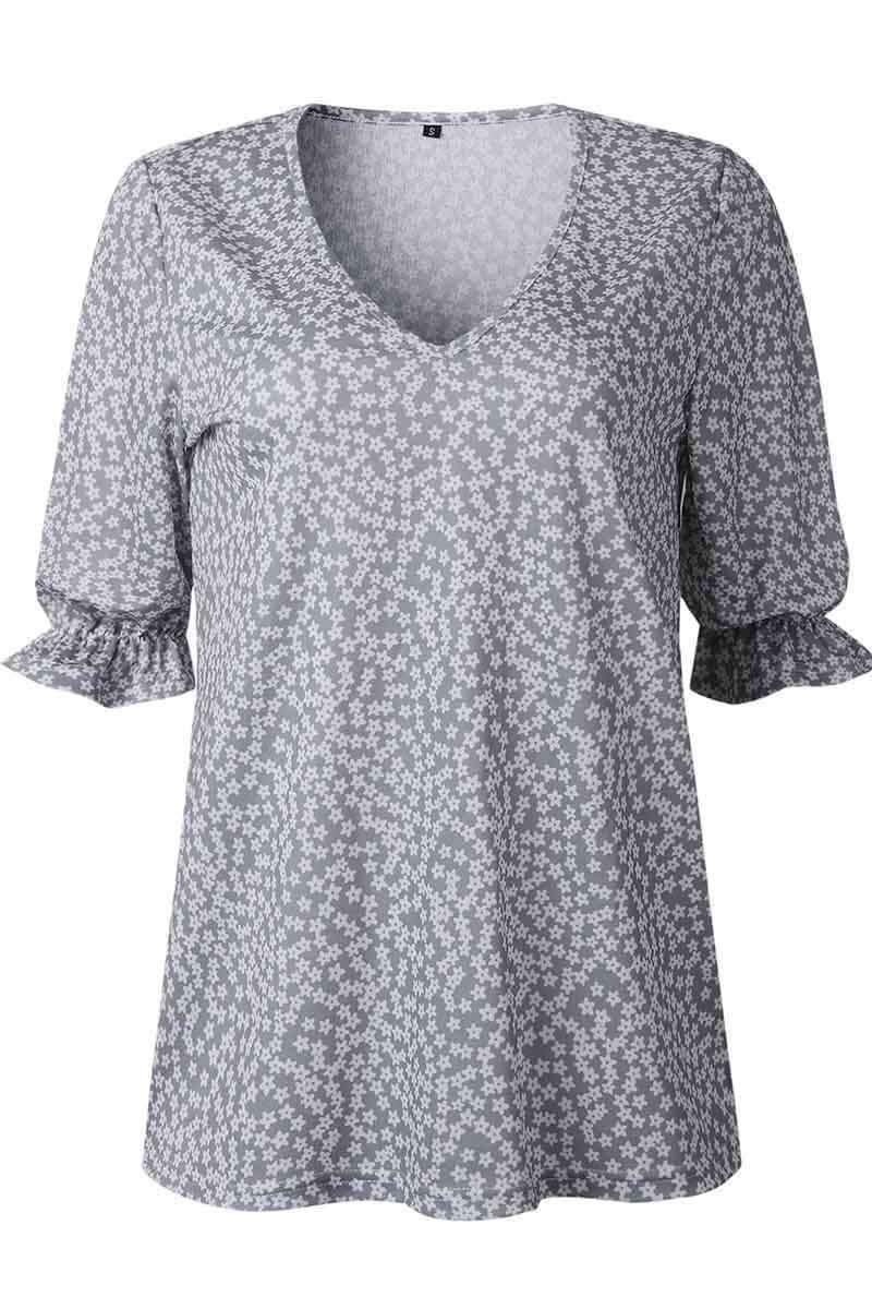 Florcoo V Neck Floral Printed Blouse