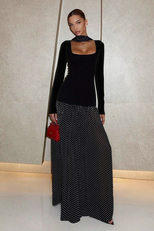 Square Neck Polka Dot Maxi Dress - Fashionpara