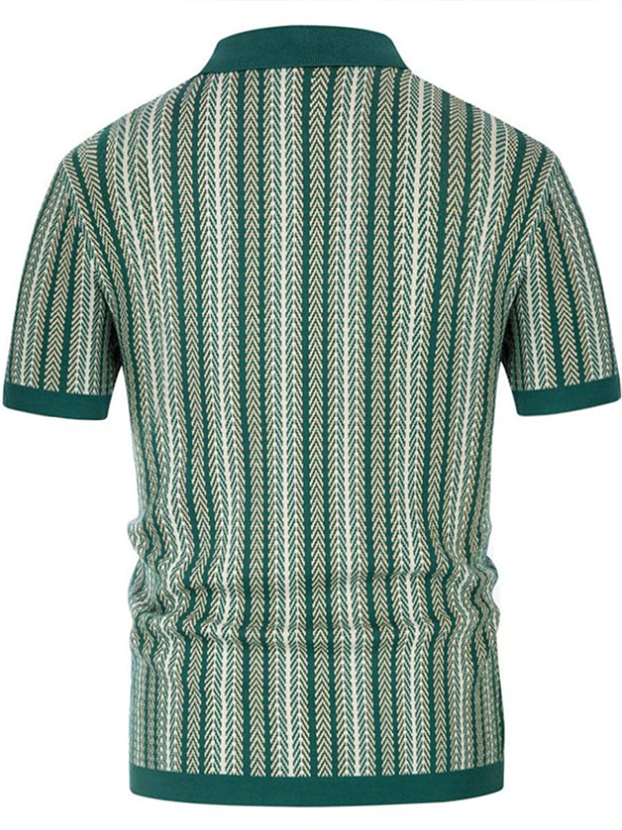 Uniqshe Striped Jacquard Business Polo Sweater for Men