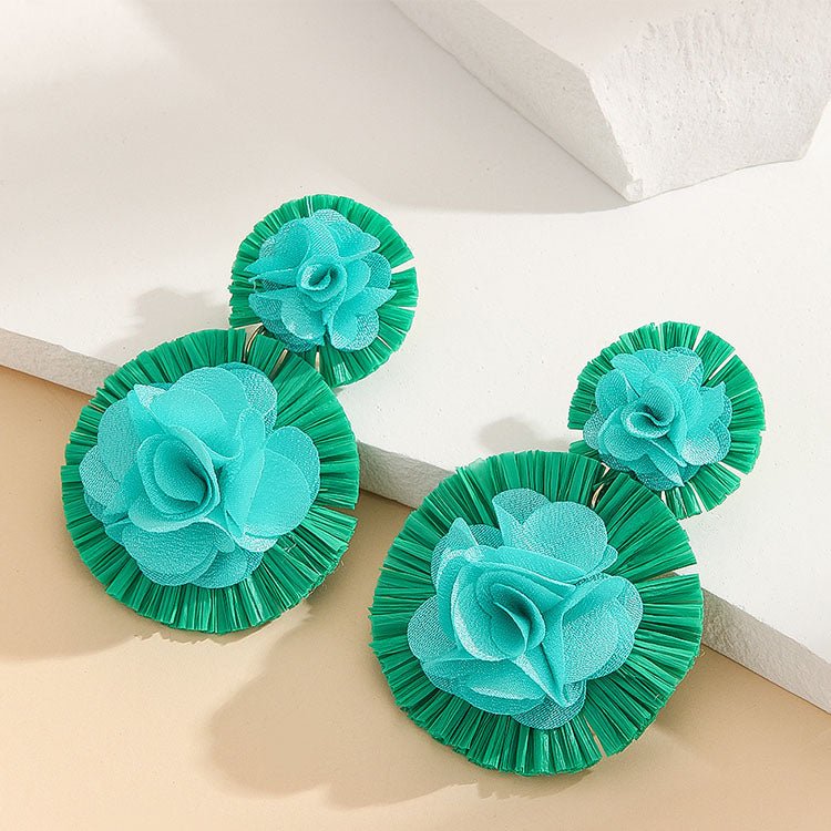 Raffia 3D Flower Earrings