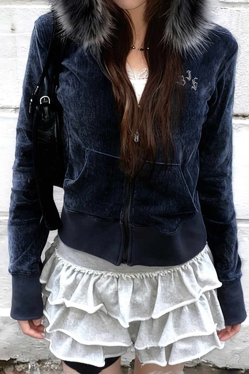 Faux Fur Velvet Zip Hoodie - Fashionpara