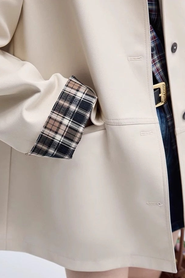 Cropped Contrast Color Coat - Fashionpara