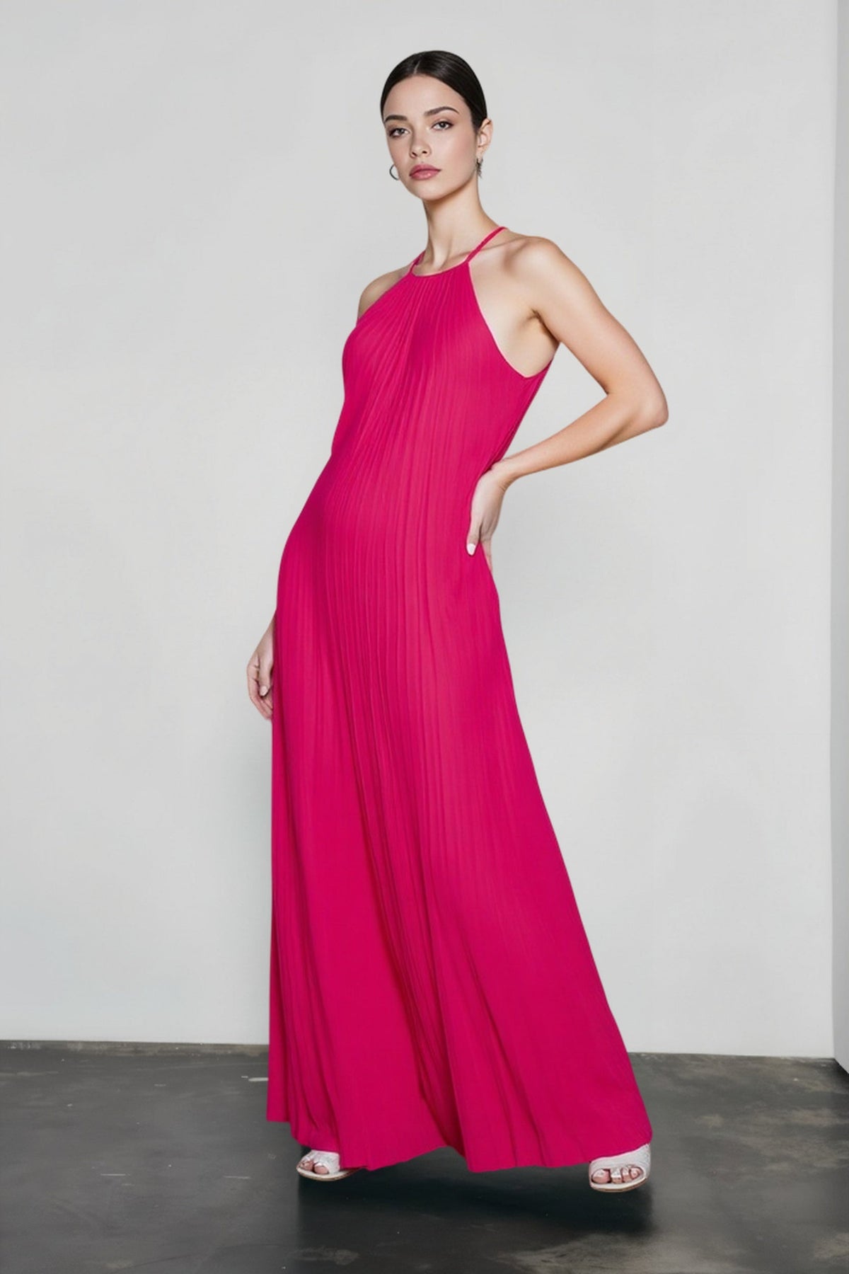 Pleated Halter Neck A-Line Maxi Dress 5