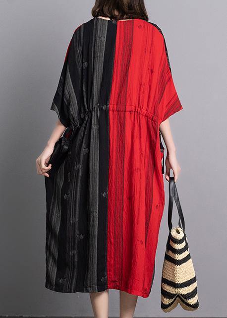 V-Neck Short Sleeve Contrast Patch Pocket Vertical Midi Dress - View 4