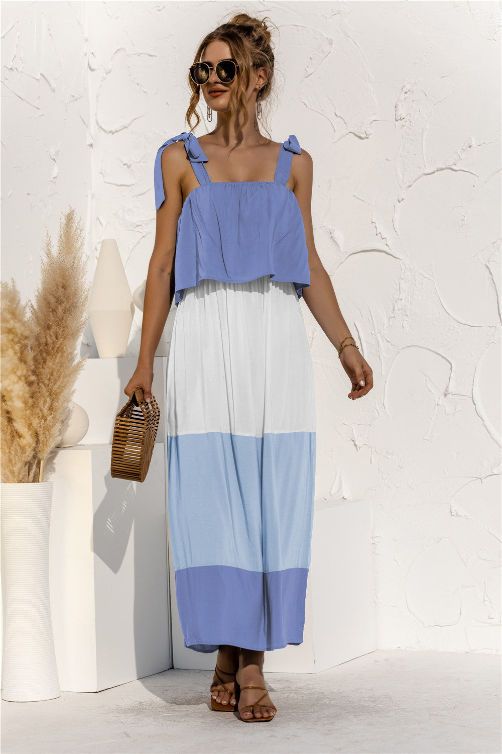 Ruffle Contrast Vacation Dress - Fashionpara