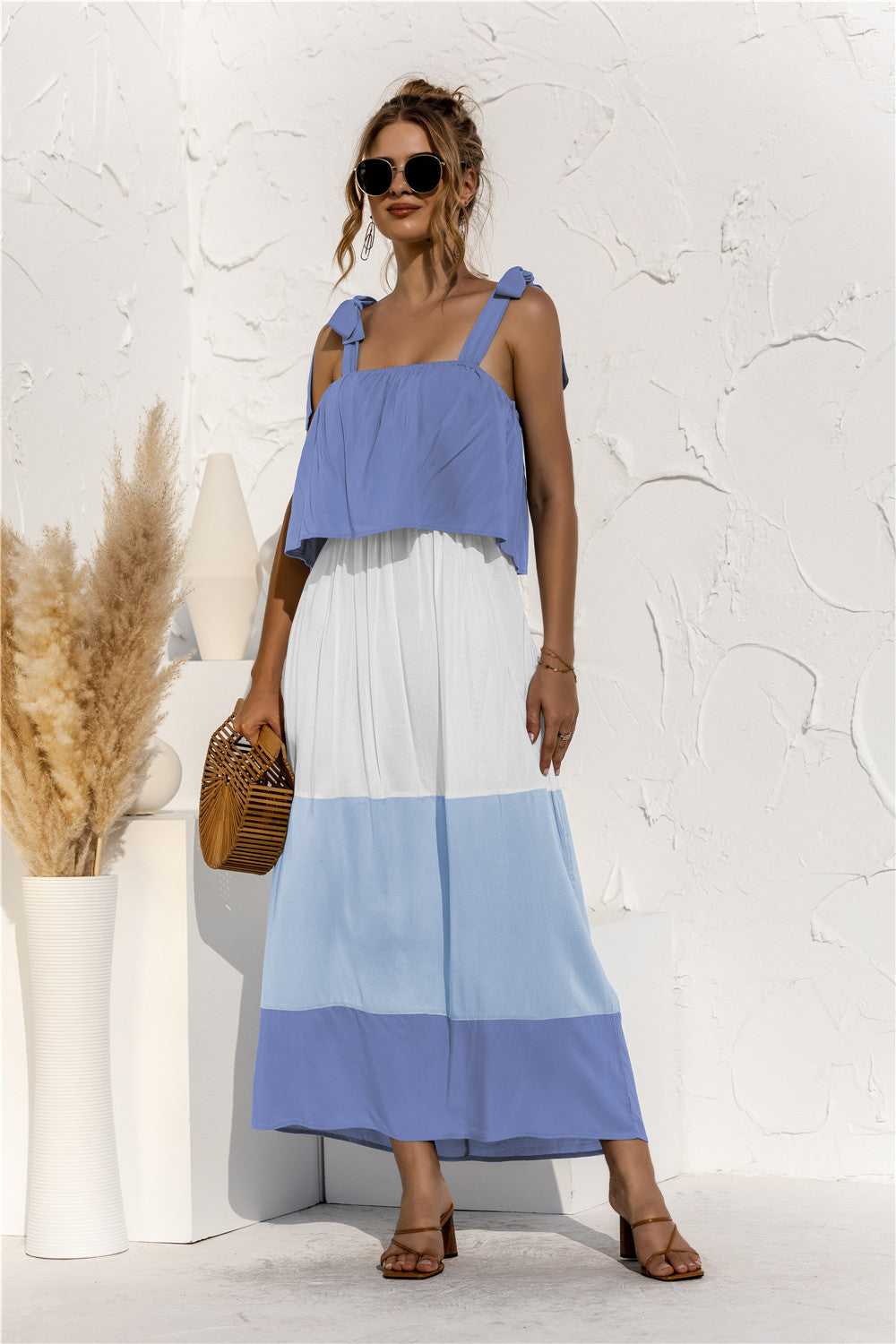 Ruffle Contrast Vacation Dress
