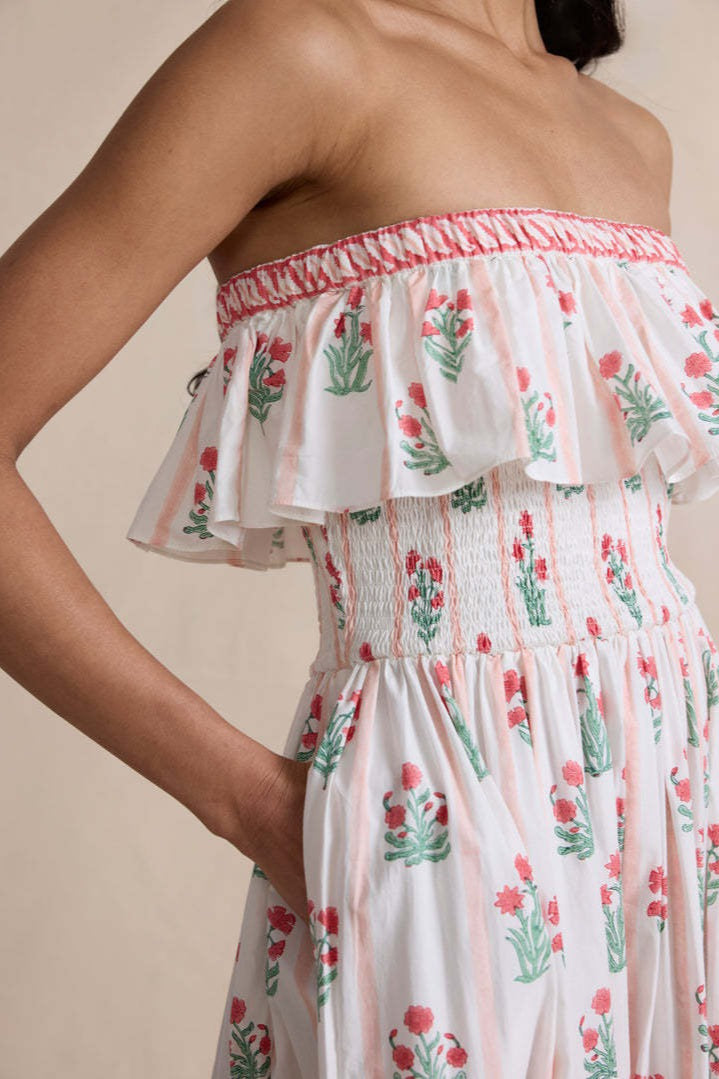 Floral Print Ruffled Trim Boho Dress