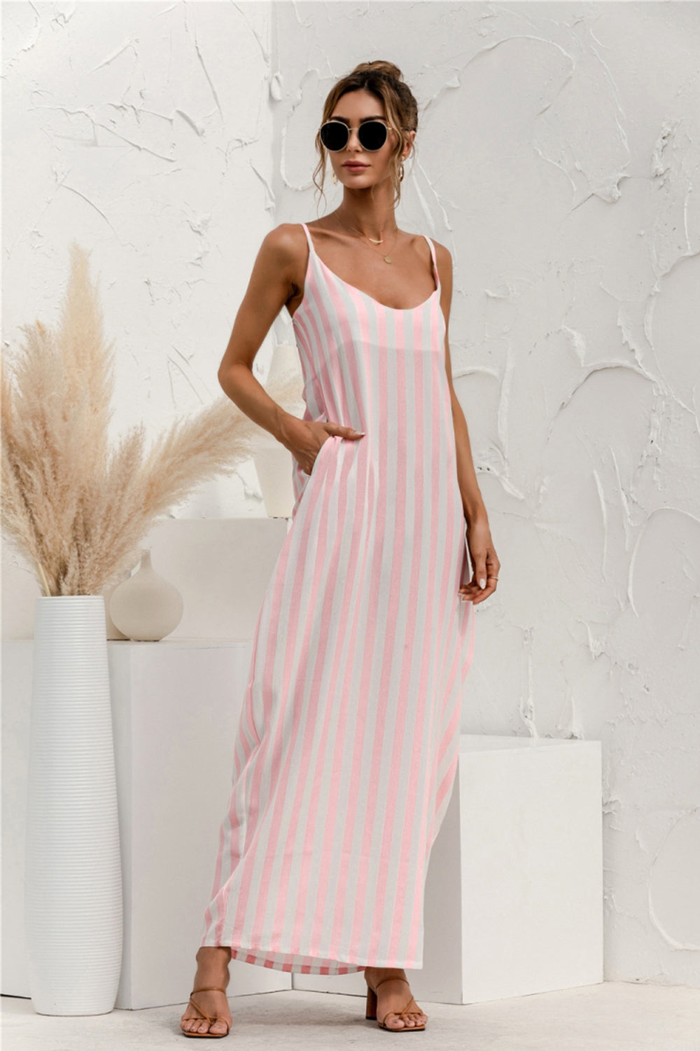 Striped Halter Vacation Maxi Dress