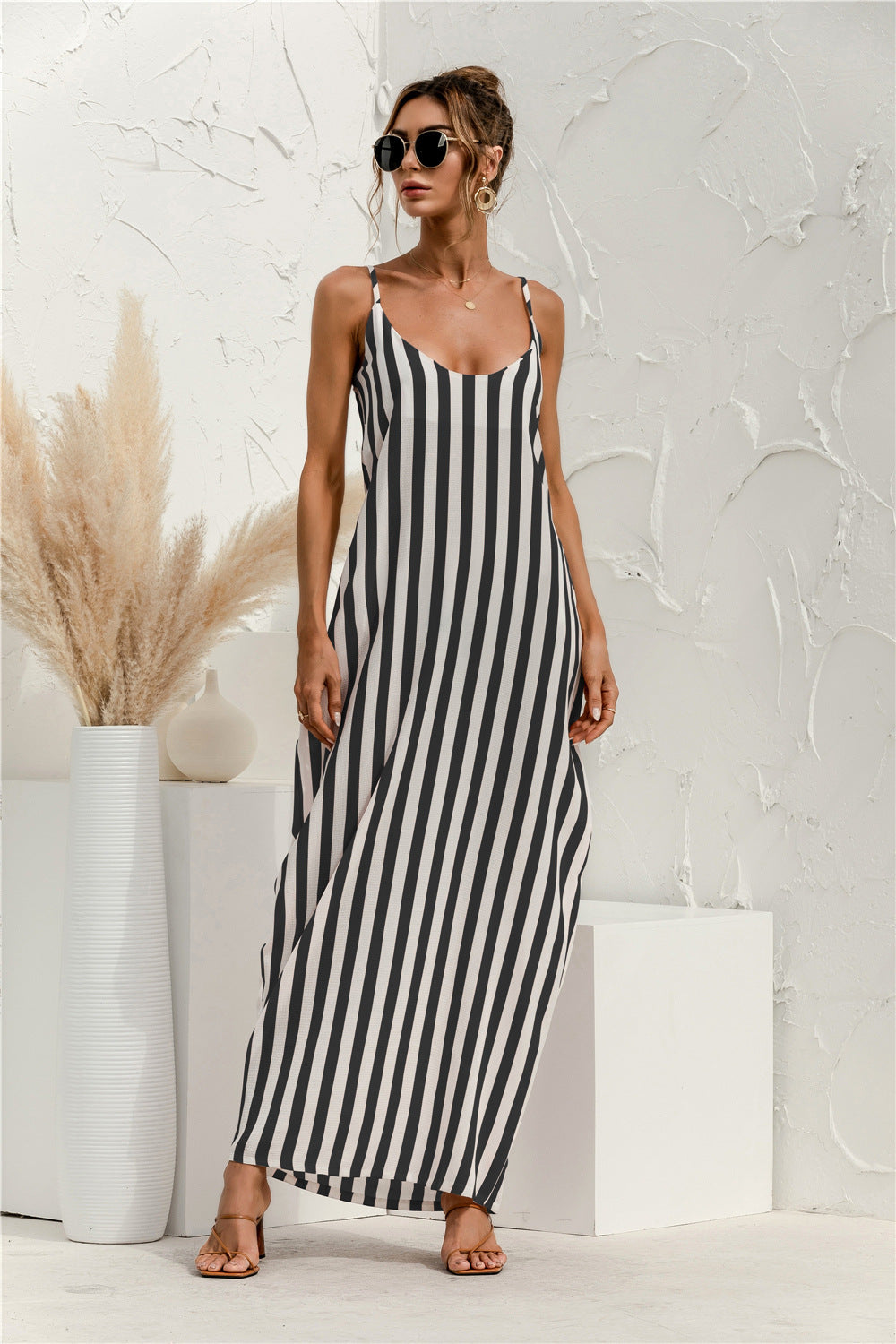 Striped Halter Vacation Maxi Dress