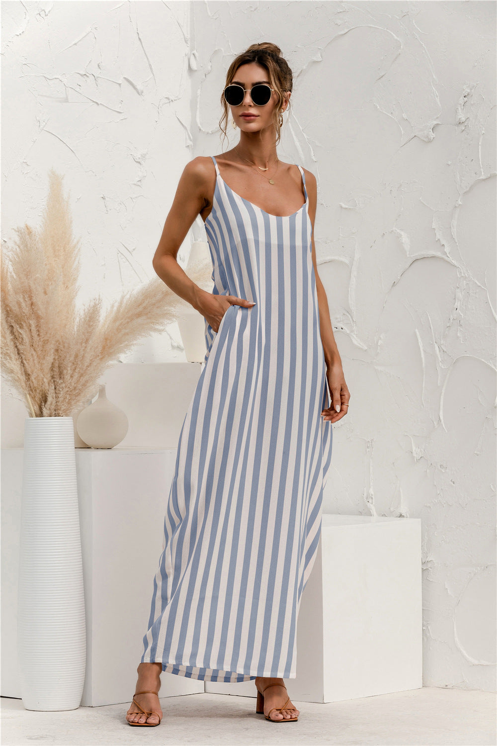 Striped Halter Vacation Maxi Dress