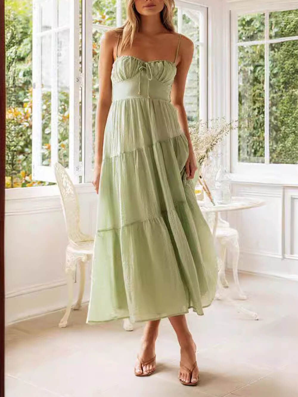 Backless Lace-Up Sleeveless Patchwork Slip Dress - Fashionpara