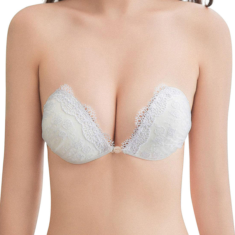 White Lace Embroidered Push Up Invisible Bra