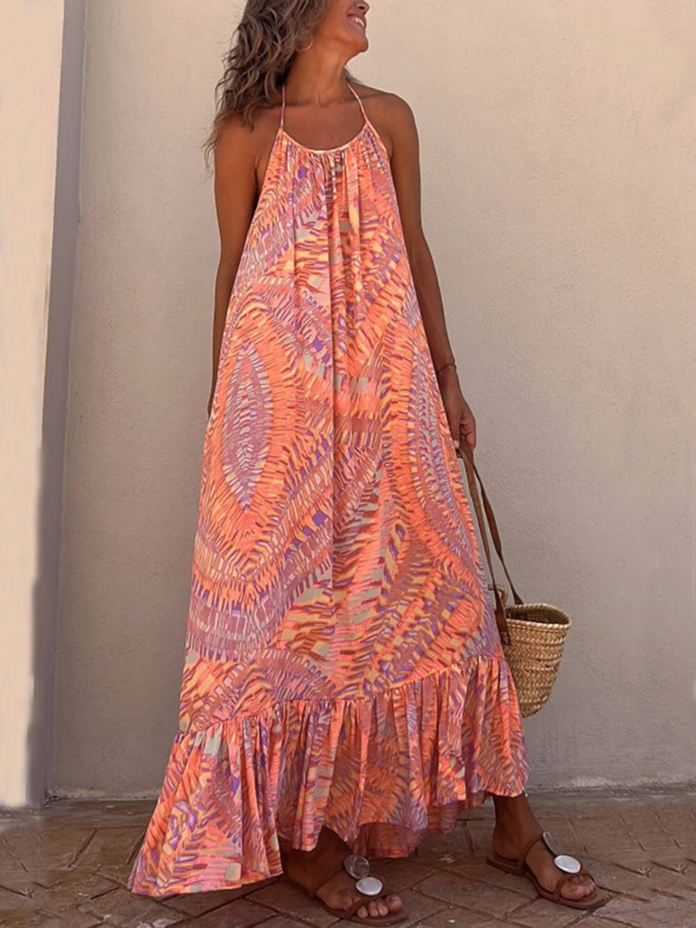 Golden Times Ethnic Print A-line Vacation Maxi Dress - Fashionpara