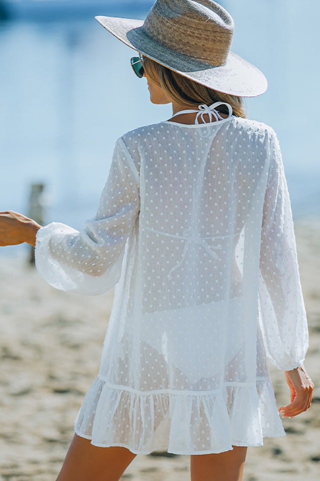 Swiss Dot Crochet Beach Cover Up - Fashionpara