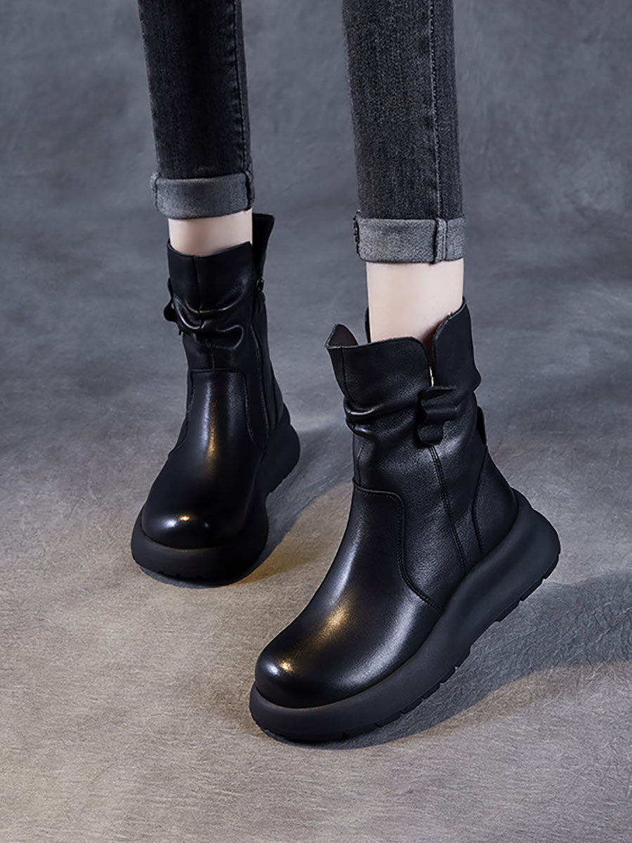 Winter Genuine Leather Spliced Low Heel Boots