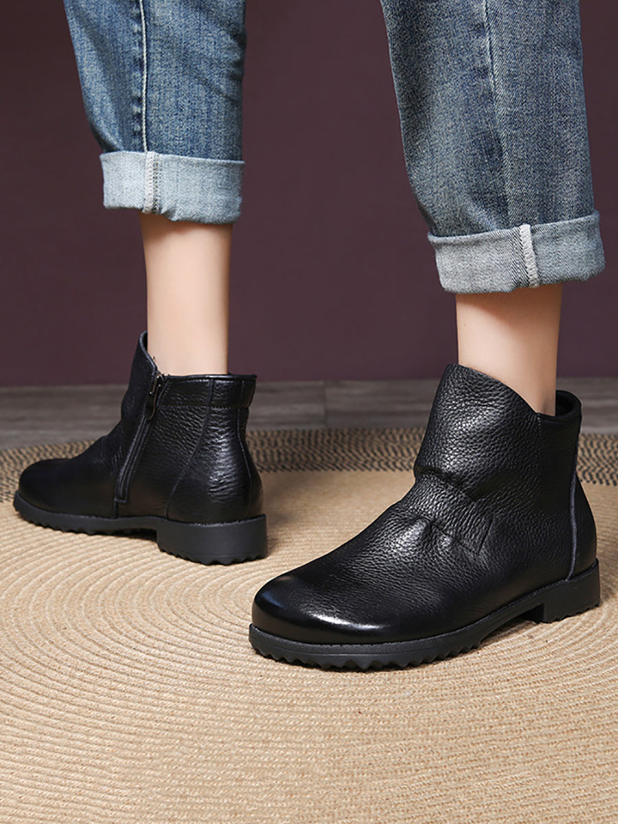 Vintage Genuine Leather Low Heel Boots