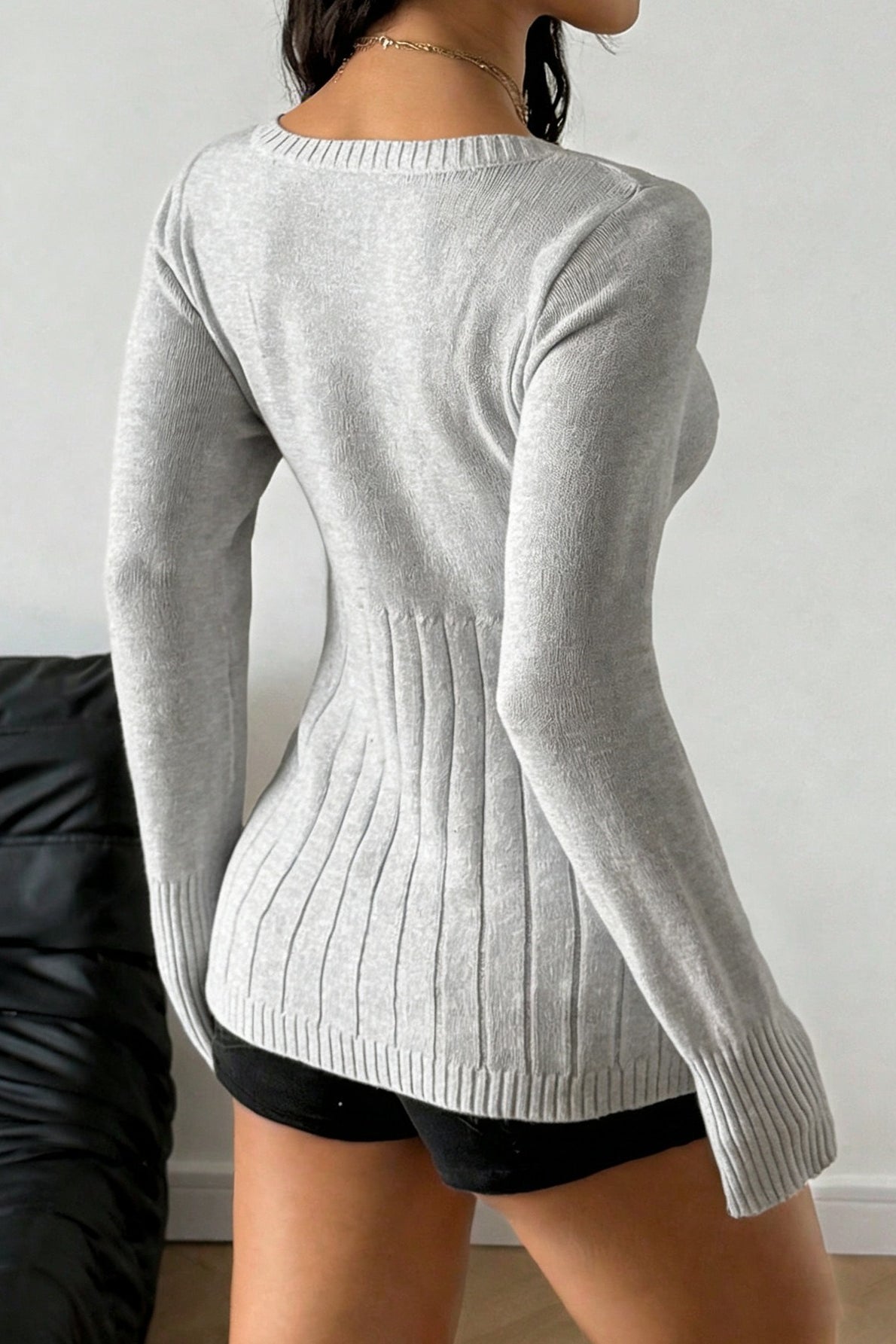 Cable Knit Square Neck Button Detail Sweater 15