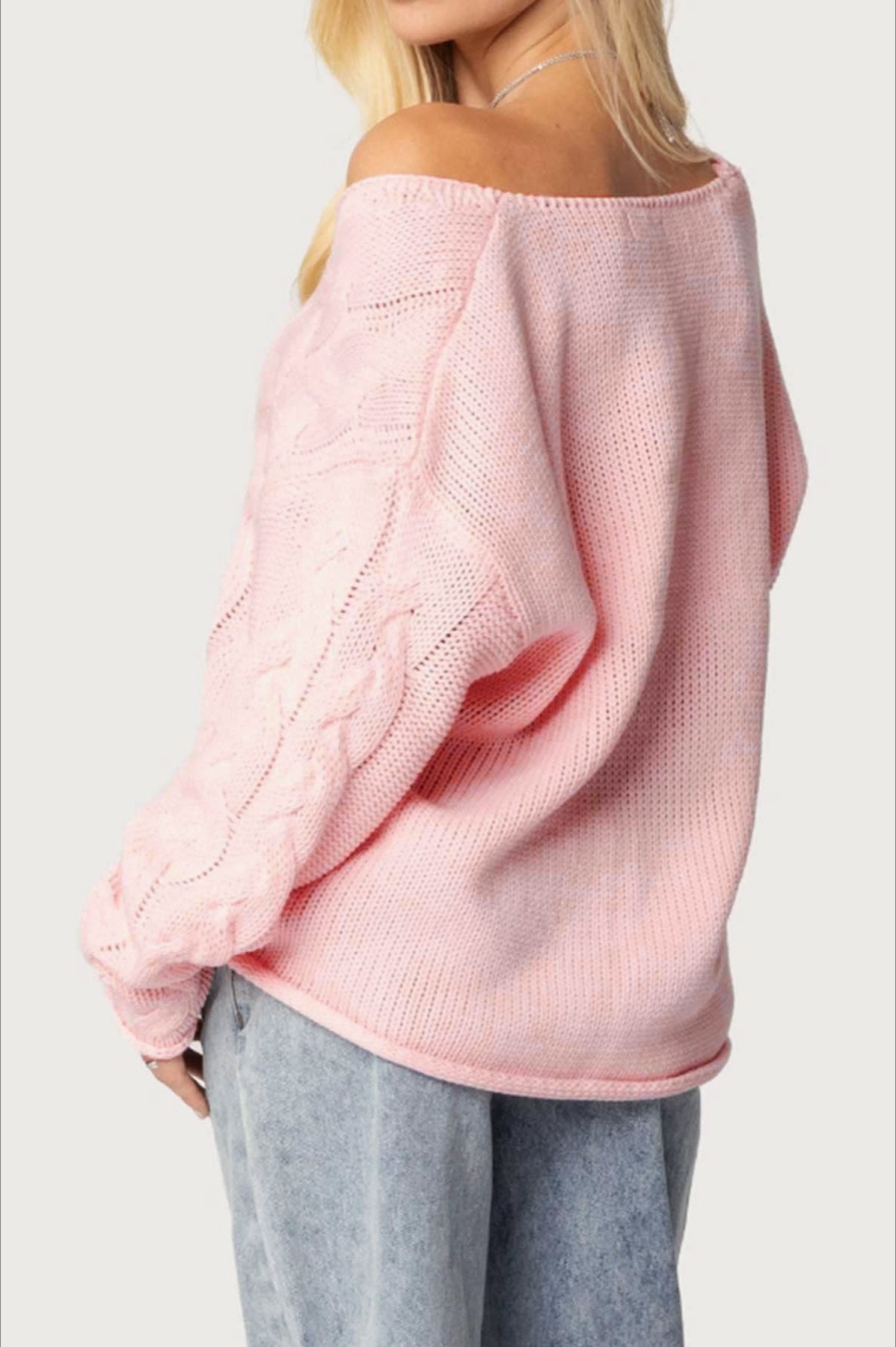 PrincessAce Solid V-Neck Cable-Knit Sweater for Comfort