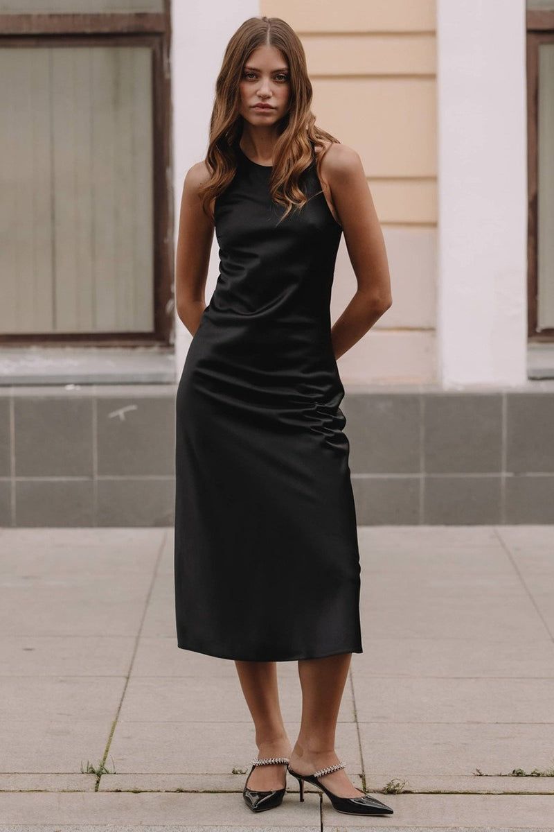 Satin Sleeveless Racer Back Midi Dress