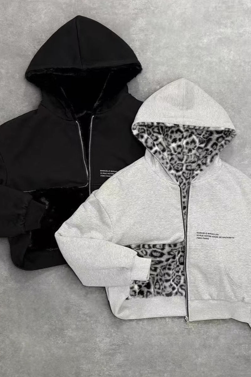 Reversible Vintage Leopard Zipper Hoodie 4