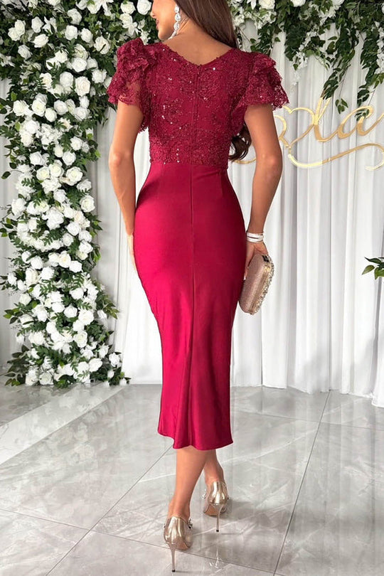 Romilly Lace & Satin Ruffle Sleeve Midi Dress - View 10