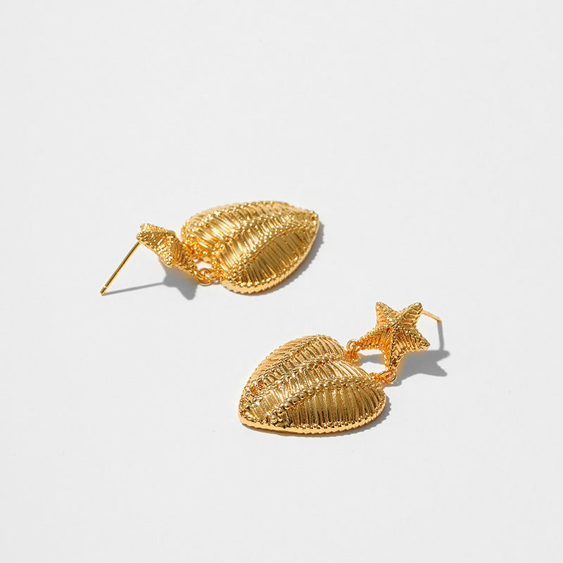 Retro Textured Five-pointed Star and Love Earrings