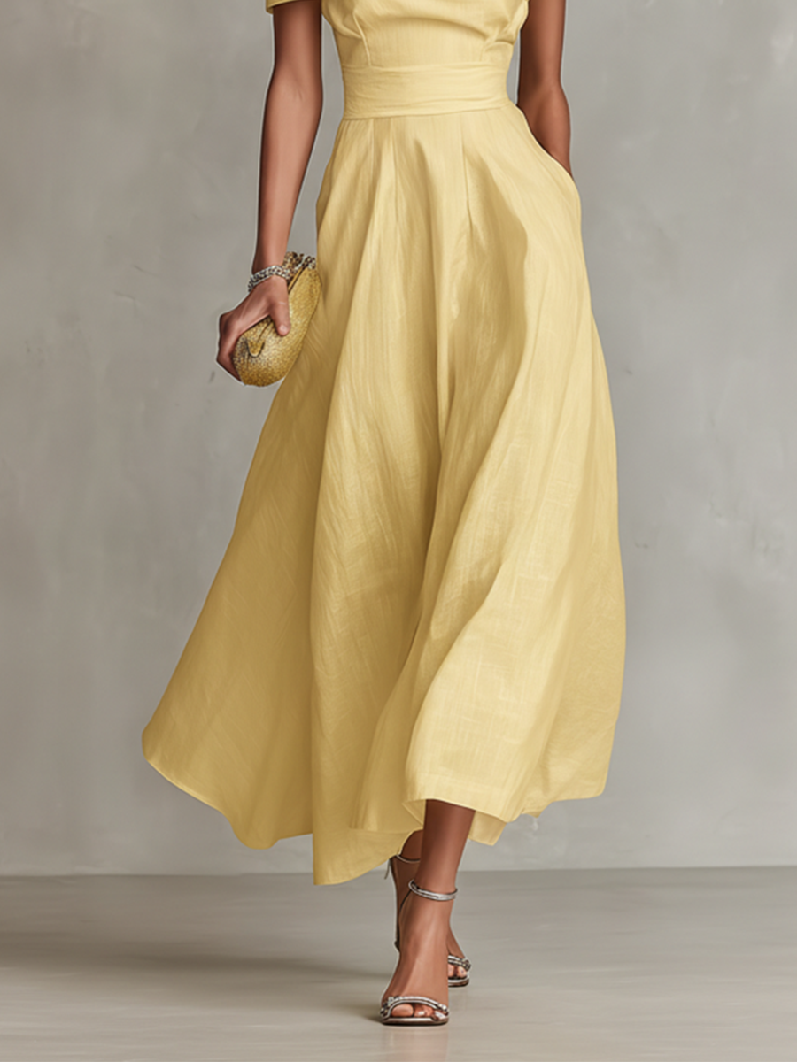 One Shoulder Pleated A-Line Midi Dress 4