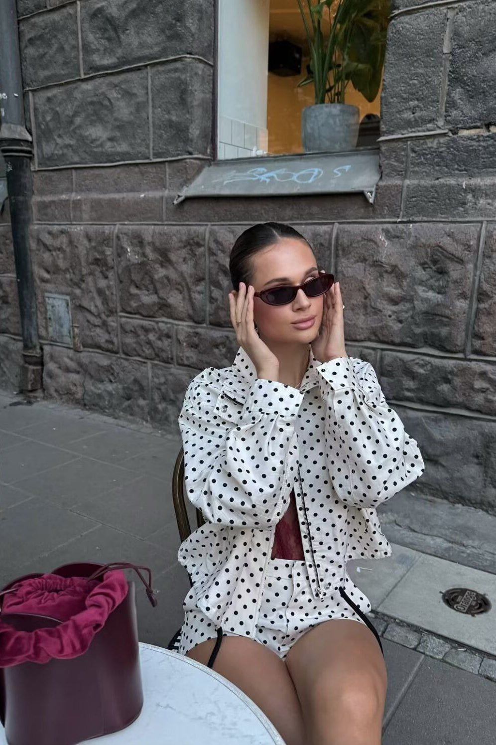 Stand Collar Dot Print Jacket