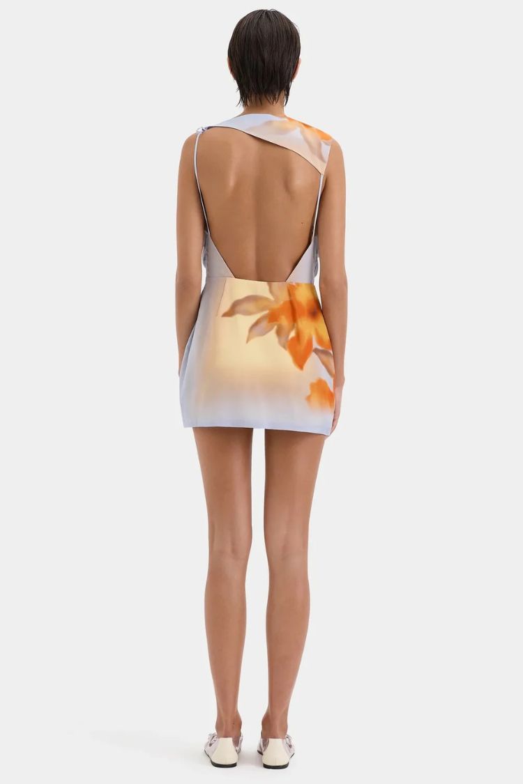 Serene Floral Print Wrap Tie-up Backless Lightweight Mini Dress - Fashionpara