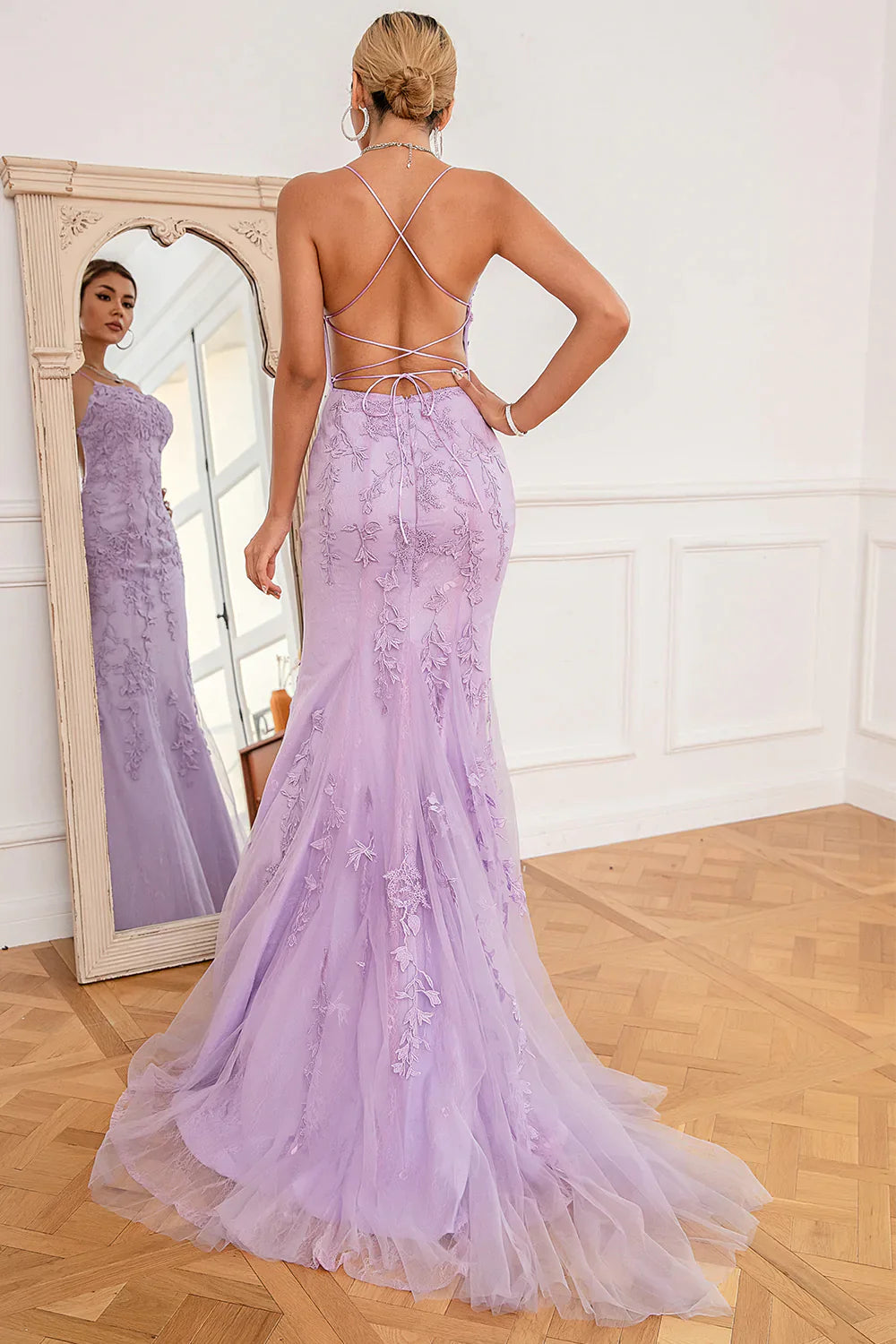 Mermaid Blue Long Prom Dress Backless Evening Dress