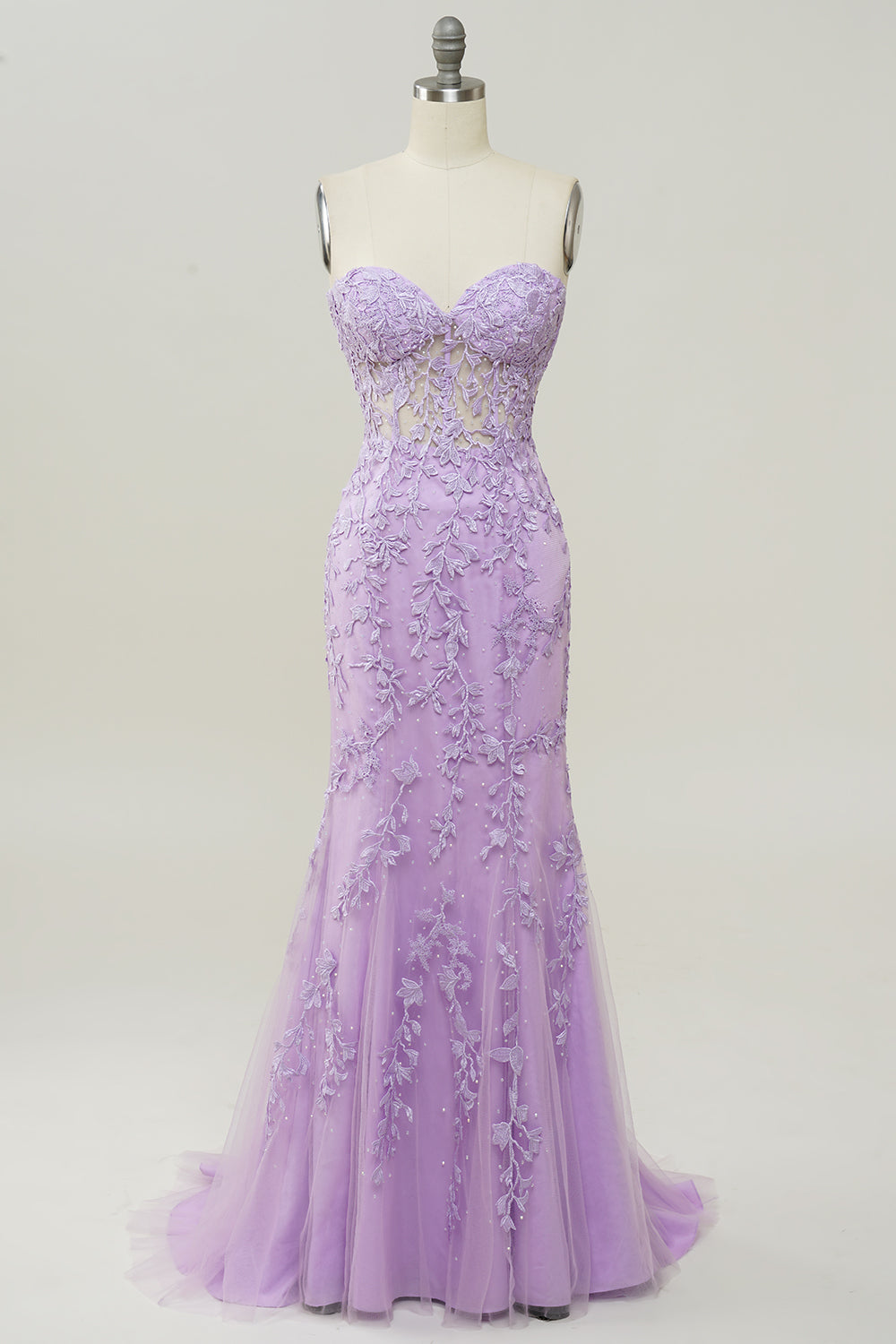 Purple Sweetheart Neck Mermaid Prom Dress With Appliques - Fashionpara