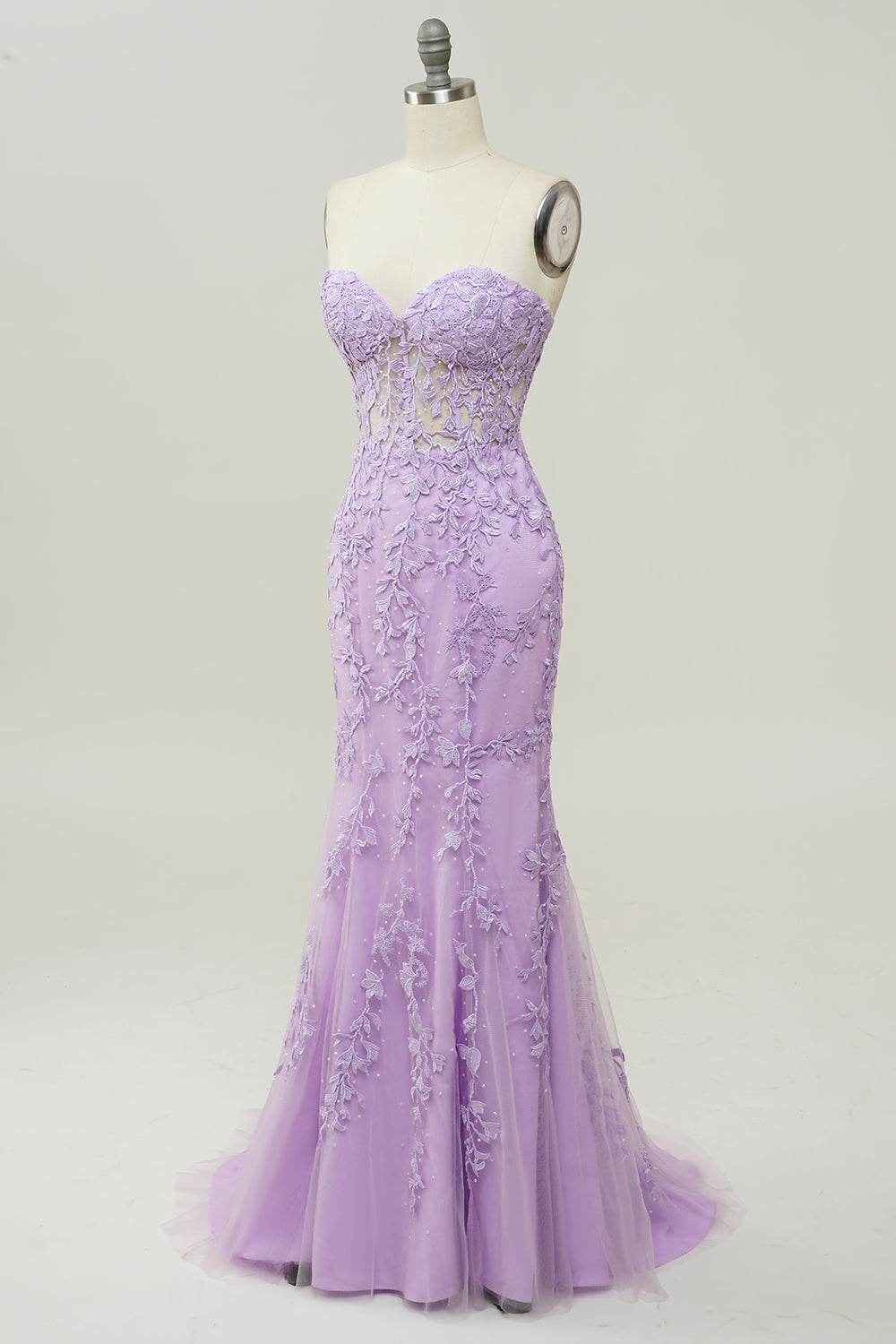Purple Sweetheart Neck Mermaid Prom Dress With Appliques - Fashionpara