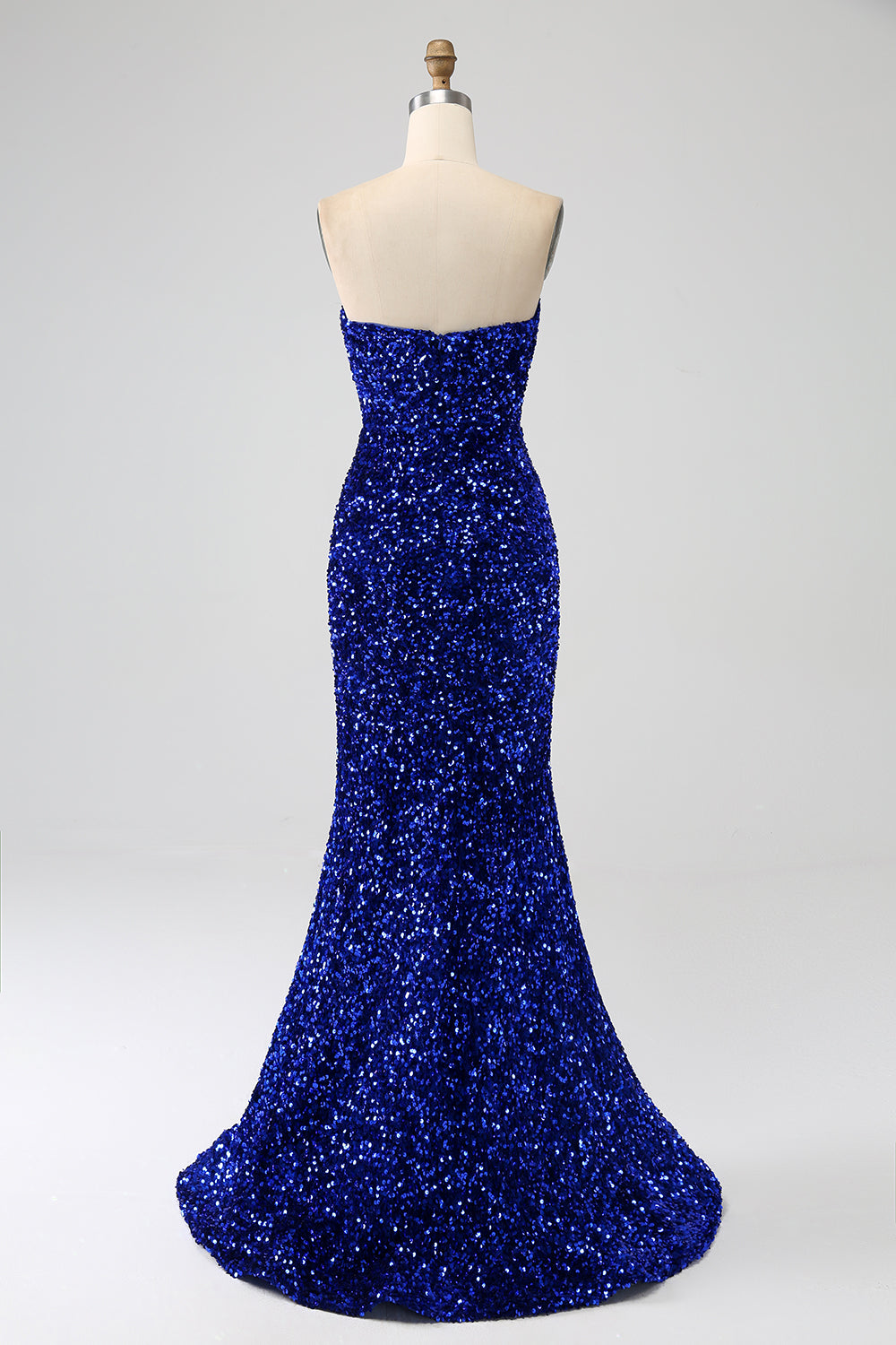 Pink Mermaid Strapless Sequins Long Prom Dress With Slit