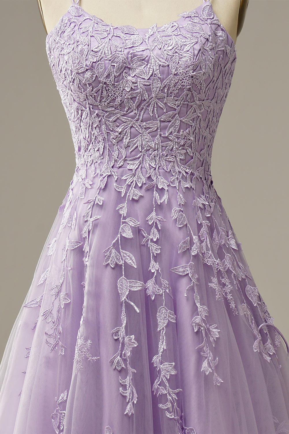 A-Line Purple Spaghetti Straps Long Prom Dress with Appliques - Fashionpara