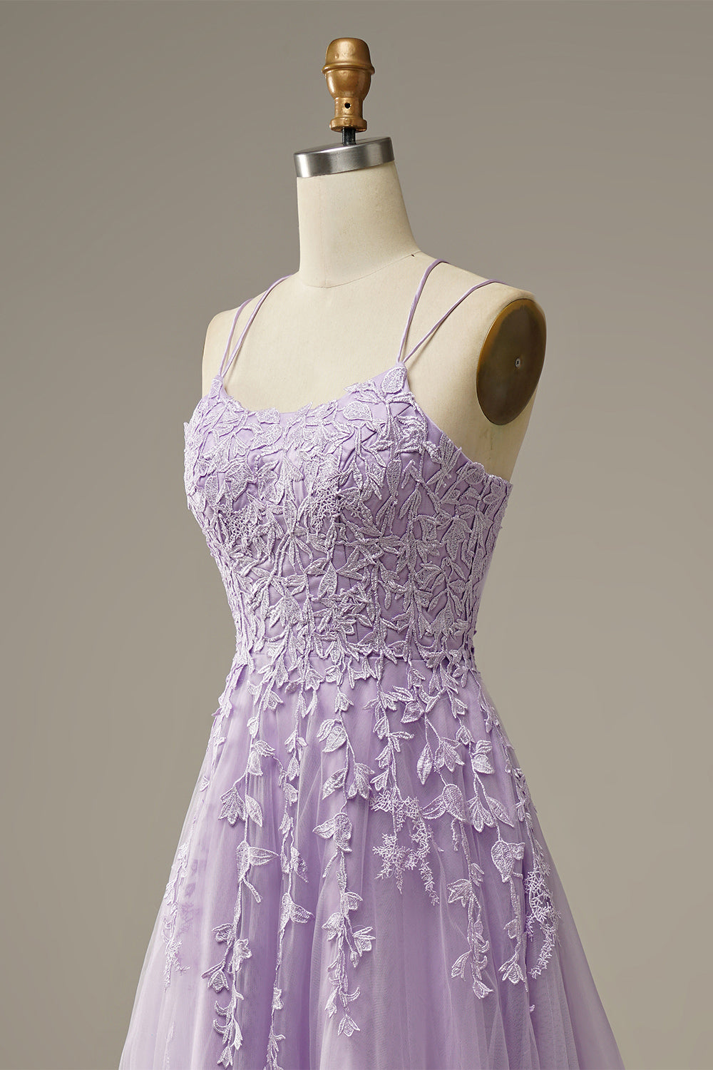 A-Line Purple Spaghetti Straps Long Prom Dress with Appliques - Fashionpara